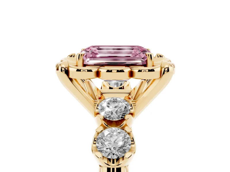 Emerald Cut Floral Engagement Ring Setting for a Fancy Pink Lab-Grown Diamond | Petal Frame | Yellow Gold