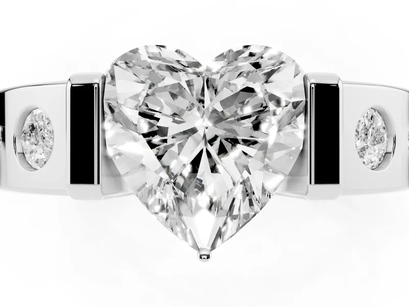Heart-Shaped Tension Style Engagement Ring Setting | Flush Set Accents | Sterling Silver