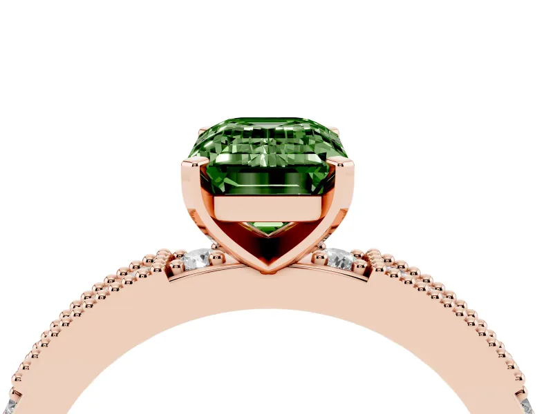 Emerald Cut Vintage Pavé Engagement Ring Setting for a Fancy Green Lab-Grown Diamond | Rose Gold