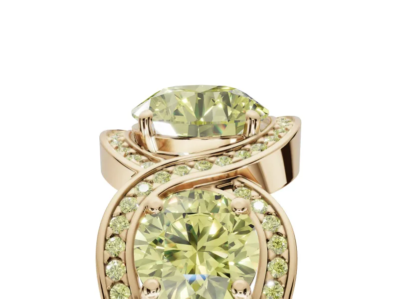 Round Three Stone Halo Engagement Ring Setting for a Fancy Yellow Lab-Grown Diamond | Pavé Wave Band | Yellow Gold