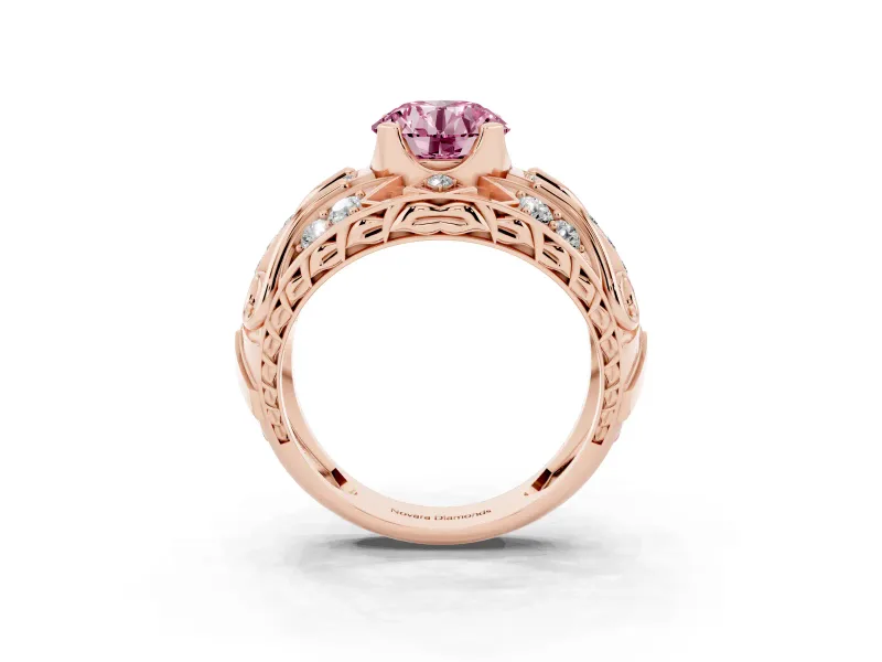 Round Art Deco Graduated Engagement Ring Setting for a Fancy Pink Lab-Grown Diamond | Rose Gold