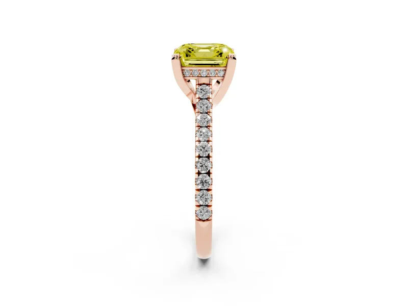 Asscher Cut Hidden Halo Pave Engagement Ring Setting for a Fancy Yellow Lab-Grown Diamond | Claw Prongs | Rose Gold