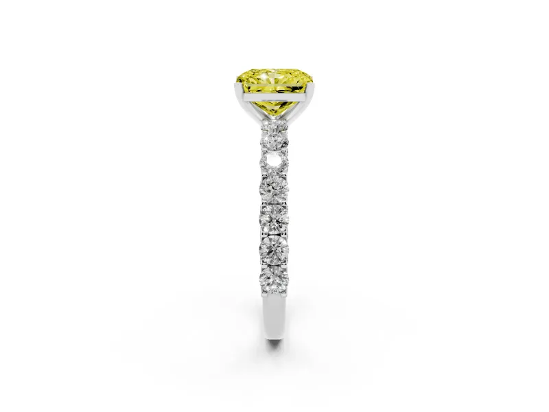 Radiant Cut Shared Prong Engagement Ring Setting for a Fancy Yellow Lab-Grown Diamond | Platinum