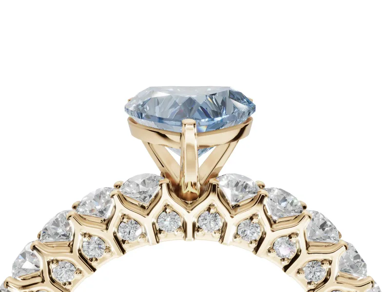 Heart-Shaped Shared Prong Engagement Ring Setting for a Fancy Blue Lab-Grown Diamond | Yellow Gold