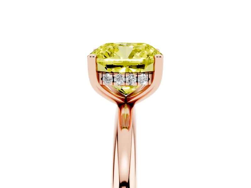 Cushion Cut Hidden Halo Engagement Ring Setting for a Fancy Yellow Lab-Grown Diamond | Plain Band | Rose Gold