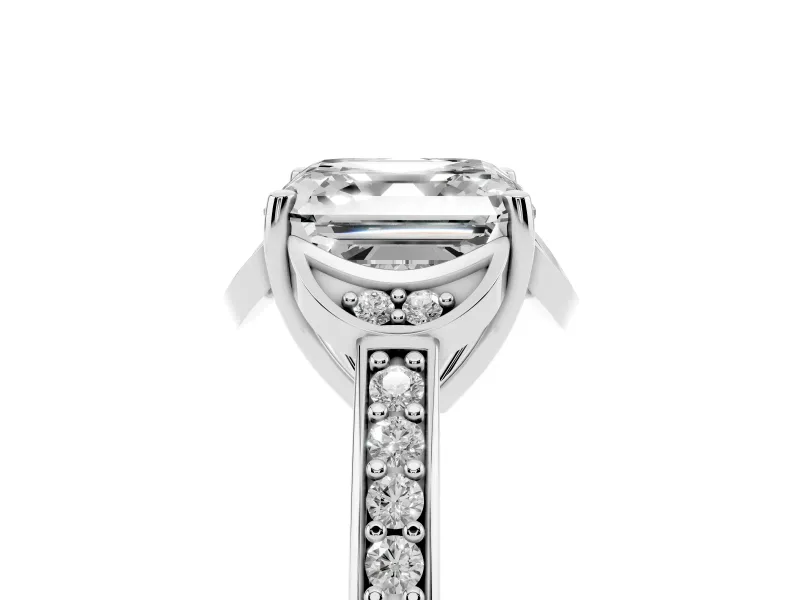 Asscher Cut Floral Pavé Engagement Ring Setting | Petal Accents | Platinum