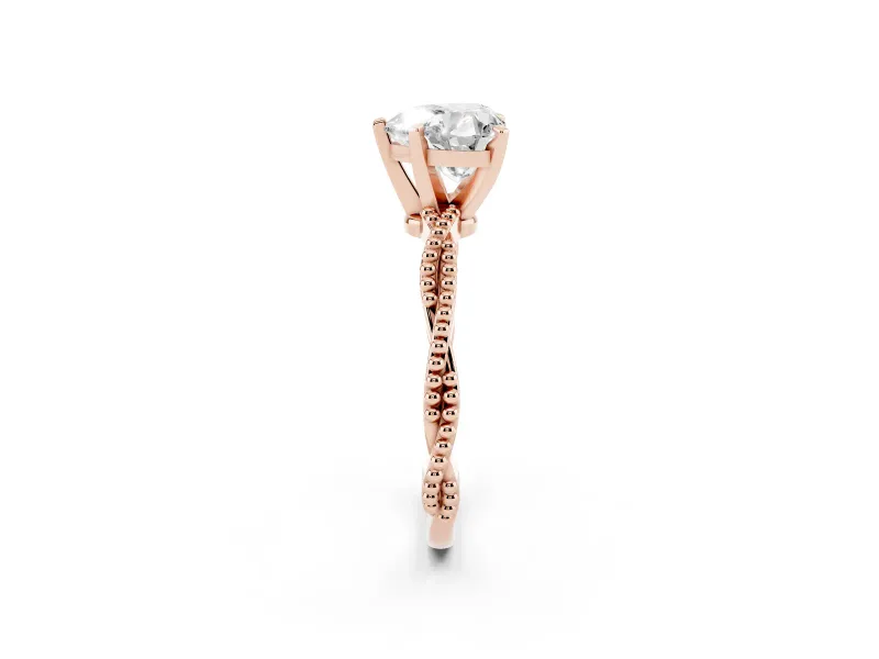 Heart-Shaped Twisted Solitaire Engagement Ring Setting | Beaded Twist Band | Rose Gold