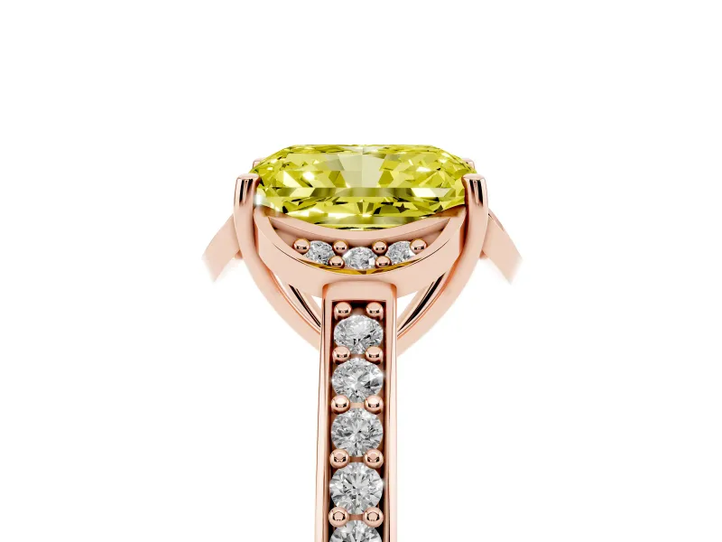 Radiant Cut Floral Pavé Engagement Ring Setting for a Fancy Yellow Lab-Grown Diamond | Rose Gold