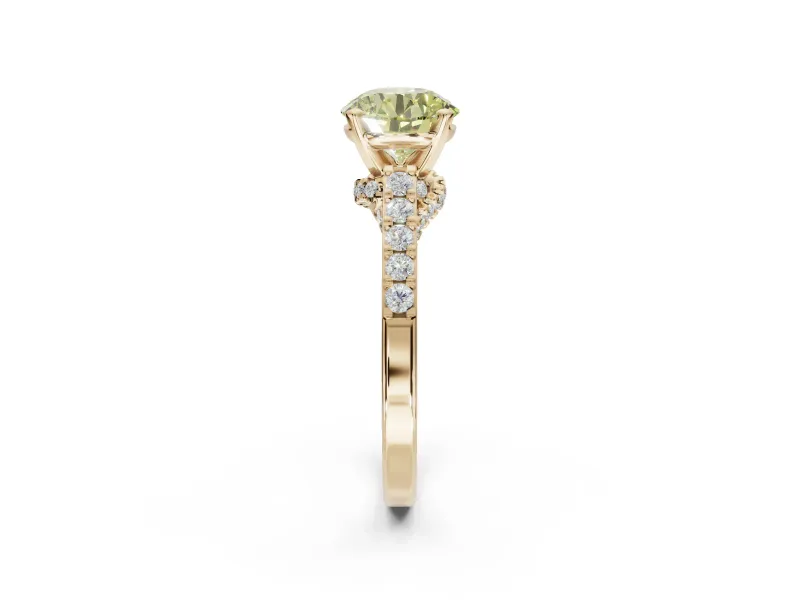 Round Pavé Solitaire Engagement Ring Setting for a Fancy Yellow Lab-Grown Diamond | Crossover Gallery | Yellow Gold