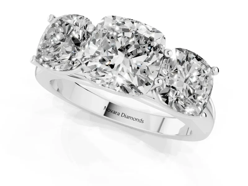 Cushion Cut Three Stone Engagement Ring Setting | Basket Prong Heads | Platinum