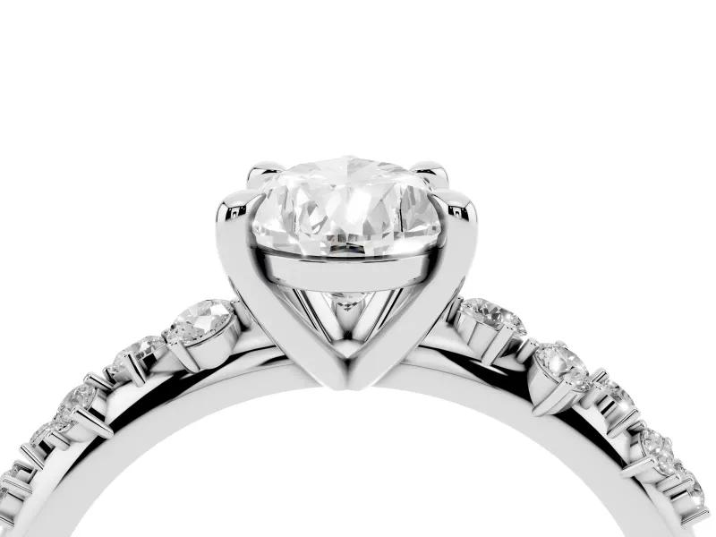Pear Cut Diamond Solitaire Vine Band Ring Set in Platinum with Round Accents and Prong Setting