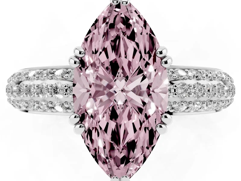 Marquise Three Row Pave Engagement Ring Setting for a Fancy Pink Lab-Grown Diamond | Platinum