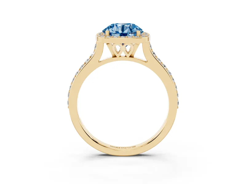 Round Halo Engagement Ring Setting for a Fancy Blue Lab-Grown Diamond | Yellow Gold - Design NV-24729