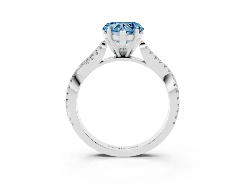 Fancy Blue Heart Cut Diamond Solitaire Engagement Ring Set in Silver with Twisted Pavé Band and Prong Setting