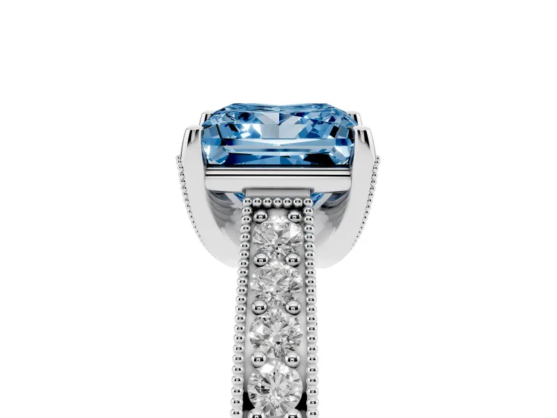 Princess Cut Hidden Halo Engagement Ring Setting for a Fancy Blue Lab-Grown Diamond | Milgrain Pave | Platinum