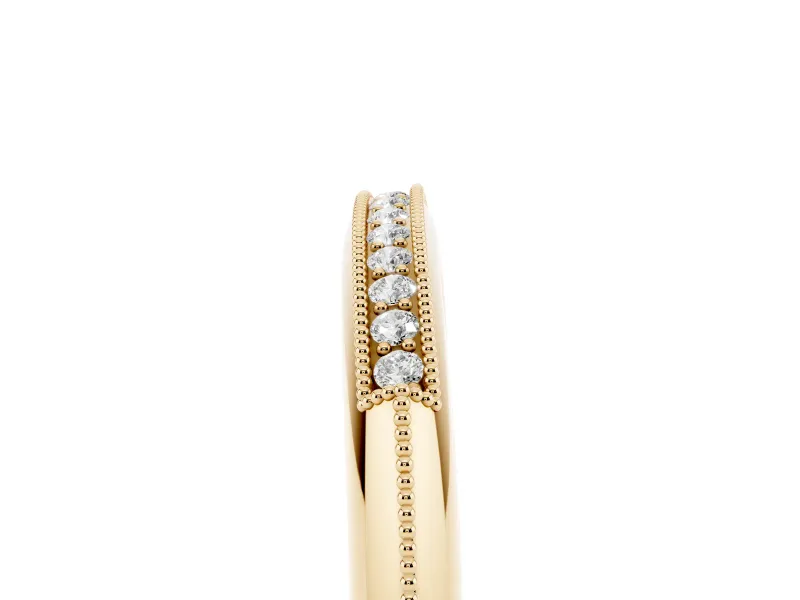 Round Diamond Pavé Half Eternity Band Set in Yellow gold with Milgrain Frame