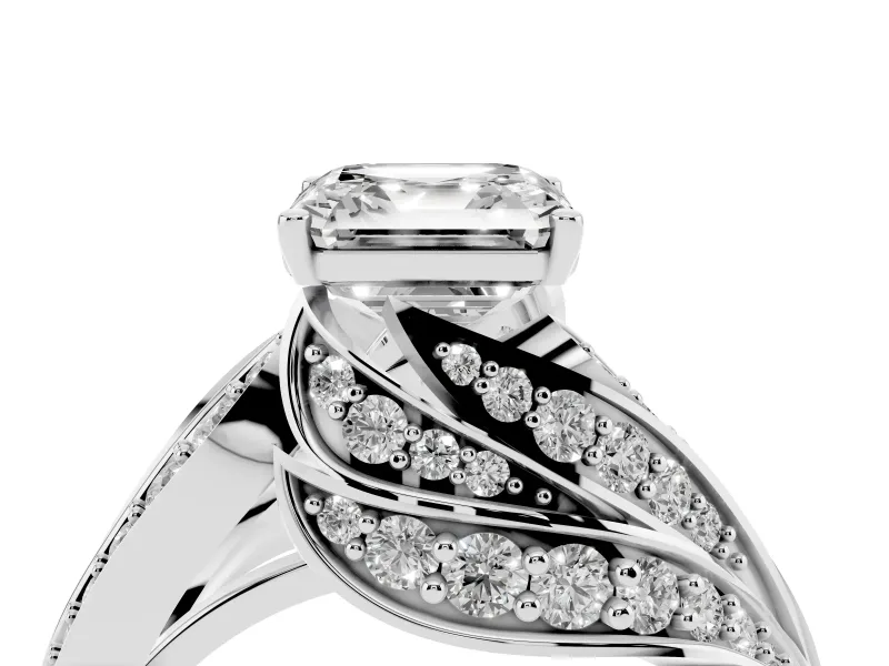 Asscher Cut Bypass Hidden Halo Engagement Ring Setting | Graduated Pavé | Sterling Silver