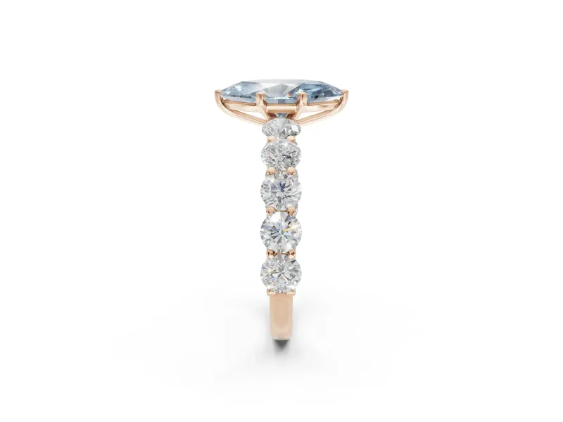 Marquise Side Stone Engagement Ring Setting for a Fancy Blue Lab-Grown Diamond | Scalloped Prong Accents | Rose Gold