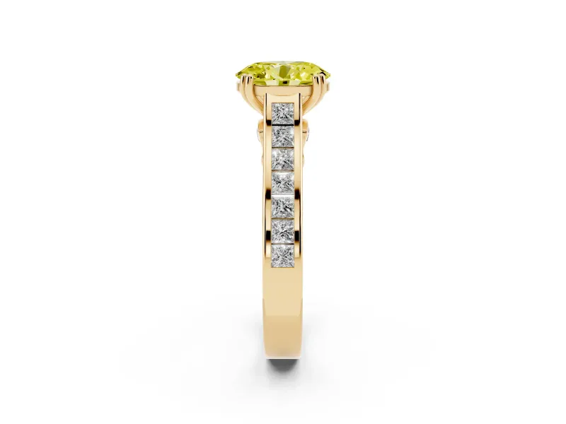 Oval Channel Set Solitaire Engagement Ring Setting for a Fancy Yellow Lab-Grown Diamond | Princess Channel | Yellow Gold