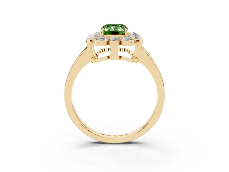 Emerald Cut Halo Engagement Ring Setting for a Fancy Green Lab-Grown Diamond | Yellow Gold - Design NV-24719