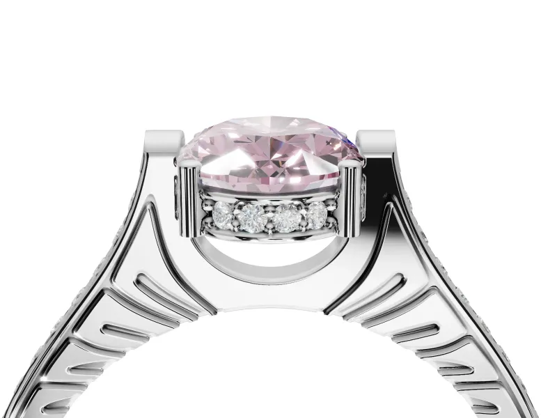 Oval Vintage Cathedral Engagement Ring Setting for a Fancy Pink Lab-Grown Diamond | Carved Band | White Gold