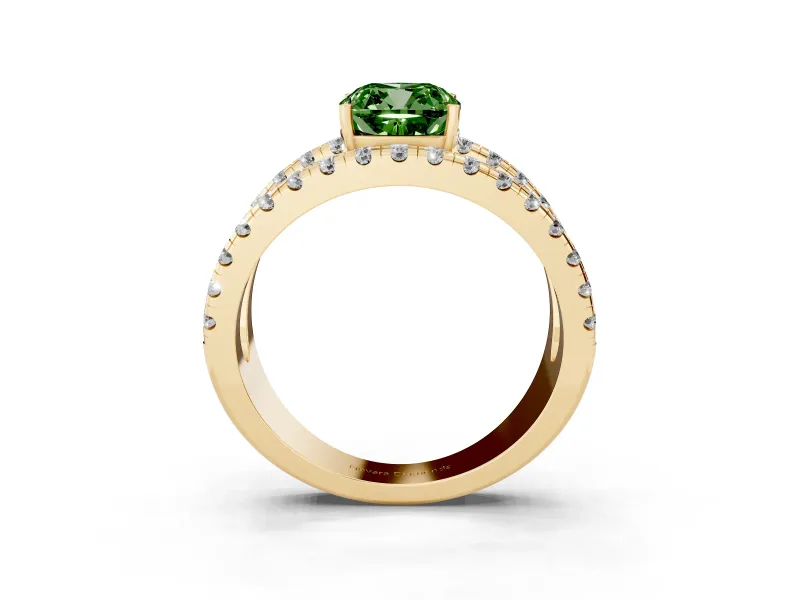 Cushion Cut Pavé Engagement Ring Setting for a Fancy Green Lab-Grown Diamond | Yellow Gold - Design NV-24679