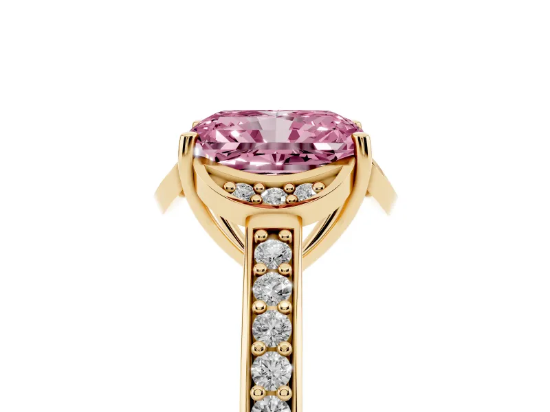 Radiant Cut Floral Pavé Engagement Ring Setting for a Fancy Pink Lab-Grown Diamond | Yellow Gold