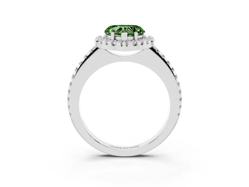 Heart-Shaped Pave Halo Engagement Ring Setting for a Fancy Green Lab-Grown Diamond | Pave Band | Sterling Silver