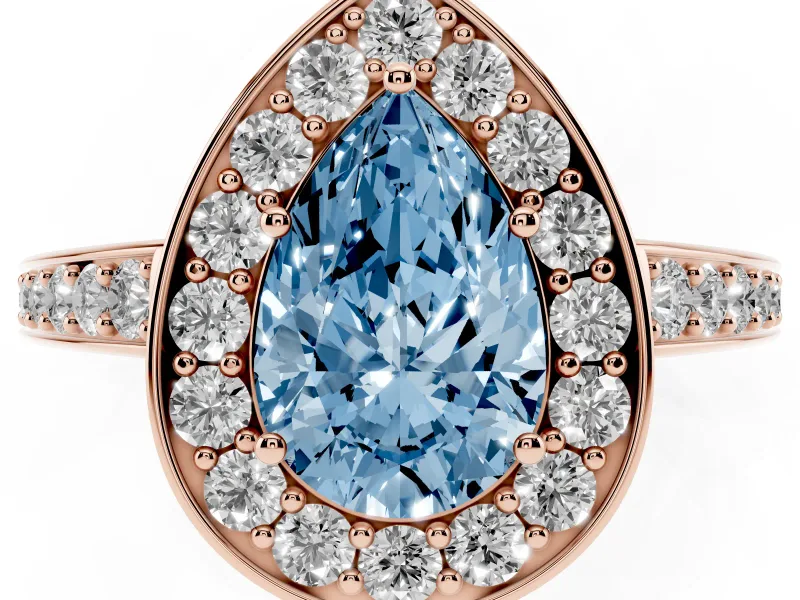 Pear-Shaped Framed Halo Engagement Ring Setting for a Fancy Blue Lab-Grown Diamond | Rose Gold