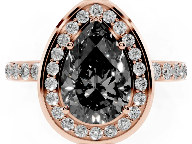 Pear-Shaped Bezel-Rim Halo Engagement Ring Setting for a Black Center | Pavé Band | Rose Gold