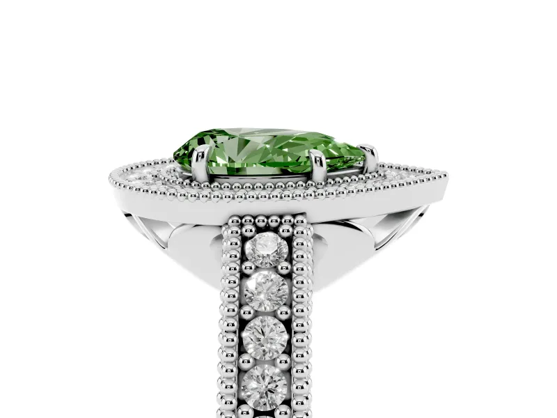 Pear-Shaped Milgrain Halo Engagement Ring Setting for a Fancy Green Lab-Grown Diamond | Sterling Silver