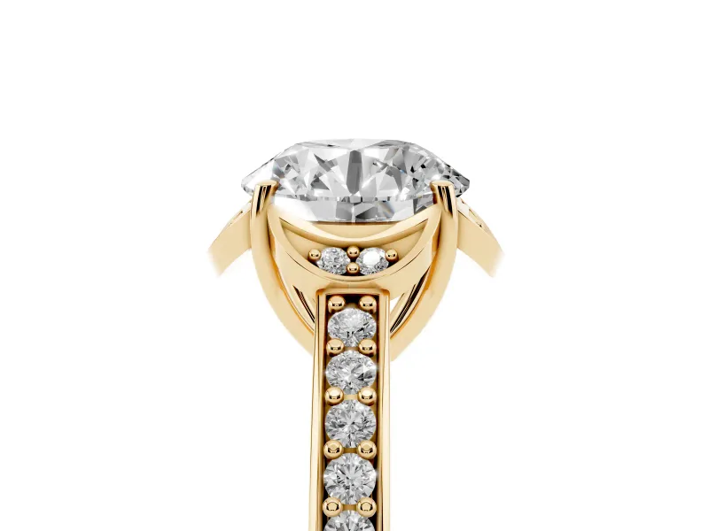 Round Floral Pavé Engagement Ring Setting | Petal Accents | Yellow Gold