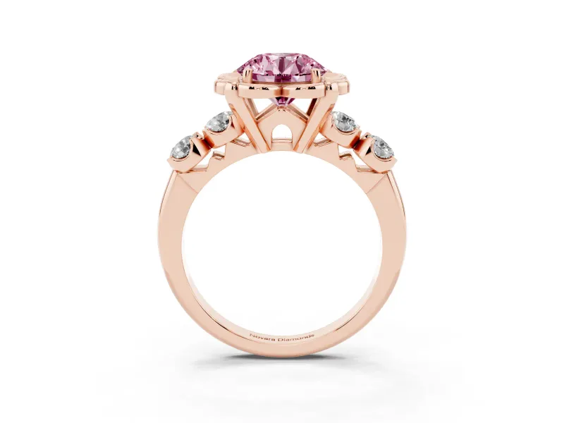 Round Floral Engagement Ring Setting for a Fancy Pink Lab-Grown Diamond | Petal Frame | Rose Gold