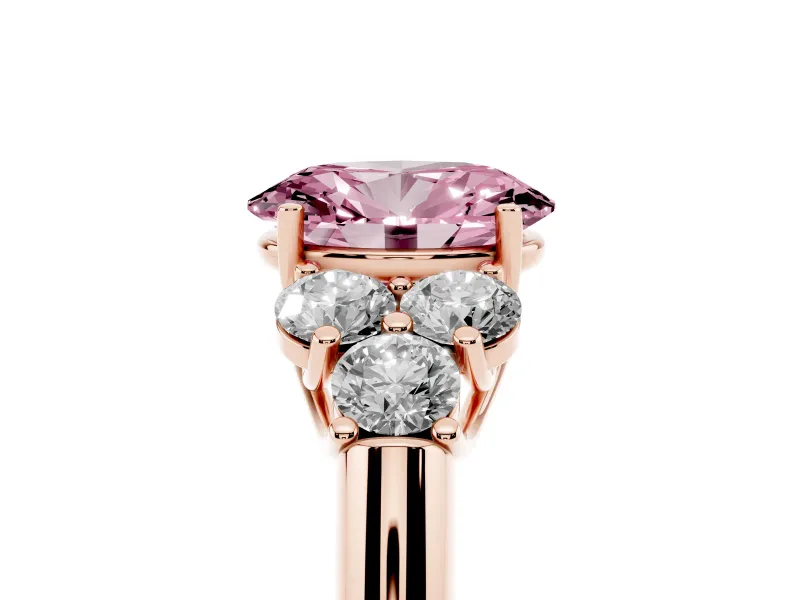 Oval Side Stone Engagement Ring Setting for a Fancy Pink Lab-Grown Diamond | Rose Gold