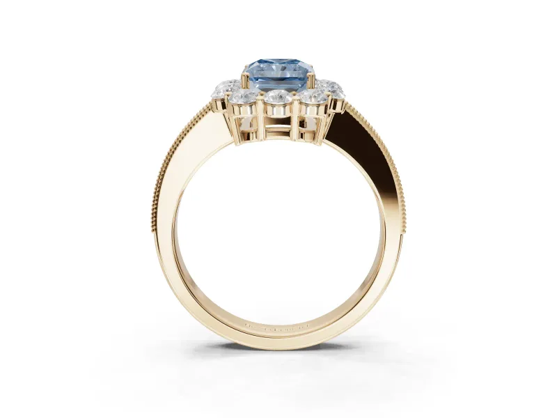 Radiant Cut Halo Engagement Ring Setting for a Fancy Blue Lab-Grown Diamond | Yellow Gold - Design NV-24711
