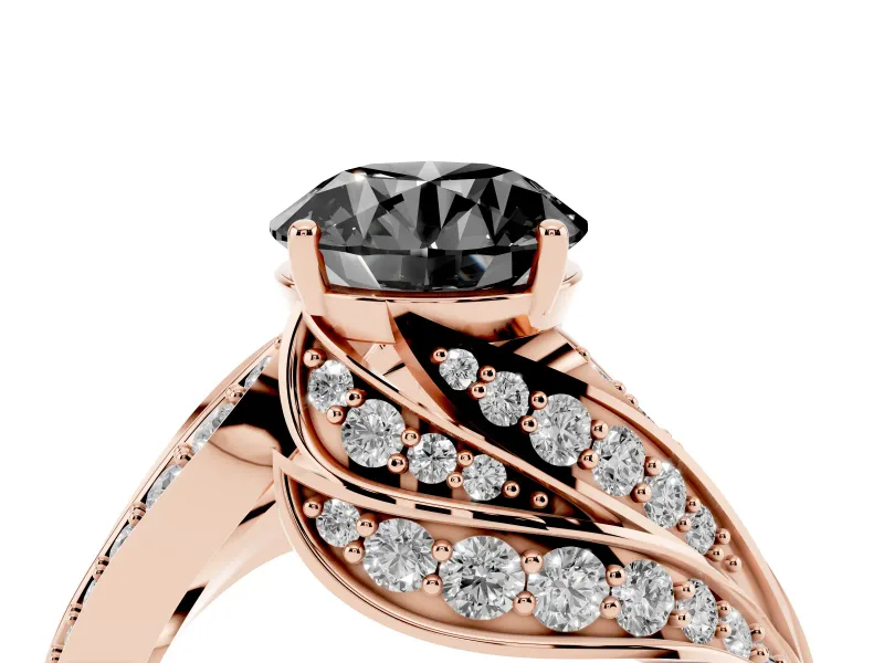 Round Bypass Hidden Halo Engagement Ring Setting for a Black Center | Graduated Pavé | Rose Gold