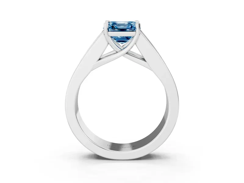 Fancy Blue Asscher Cut Diamond Solitaire Ring Set in Silver with Channel-Set Accent Stones and Prong Setting