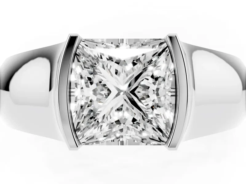 Princess Cut Half Bezel Solitaire Engagement Ring Setting | Wide Band | White Gold
