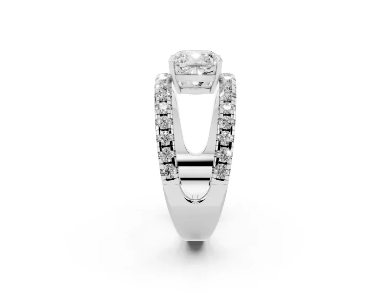 Cushion Cut Wide Open Split Shank Engagement Ring Setting | Pavé Strands | Platinum
