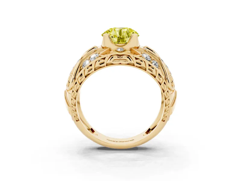 Round Art Deco Graduated Engagement Ring Setting for a Fancy Yellow Lab-Grown Diamond | Yellow Gold