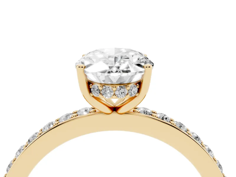 Oval Hidden Halo Pavé Engagement Ring Setting | Micro Pavé Band | Yellow Gold
