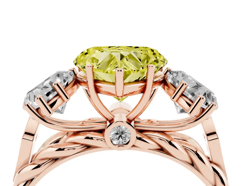 Heart-Shaped Three Stone Engagement Ring Setting for a Fancy Yellow Lab-Grown Diamond | Braided Band | Rose Gold