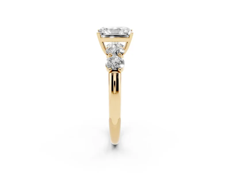 Radiant Cut Five Stone Engagement Ring Setting | Prong Set Side Stones | Yellow Gold