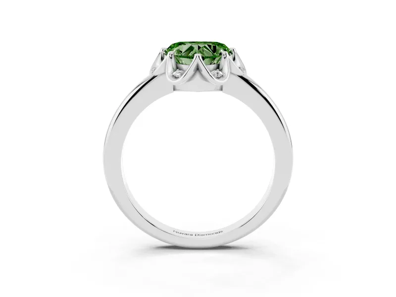 Heart-Shaped Petal Halo Engagement Ring Setting for a Fancy Green Lab-Grown Diamond | Sterling Silver