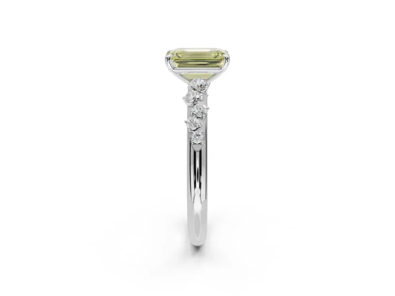 Emerald Cut Graduated Solitaire Engagement Ring Setting for a Fancy Yellow Lab-Grown Diamond | Platinum