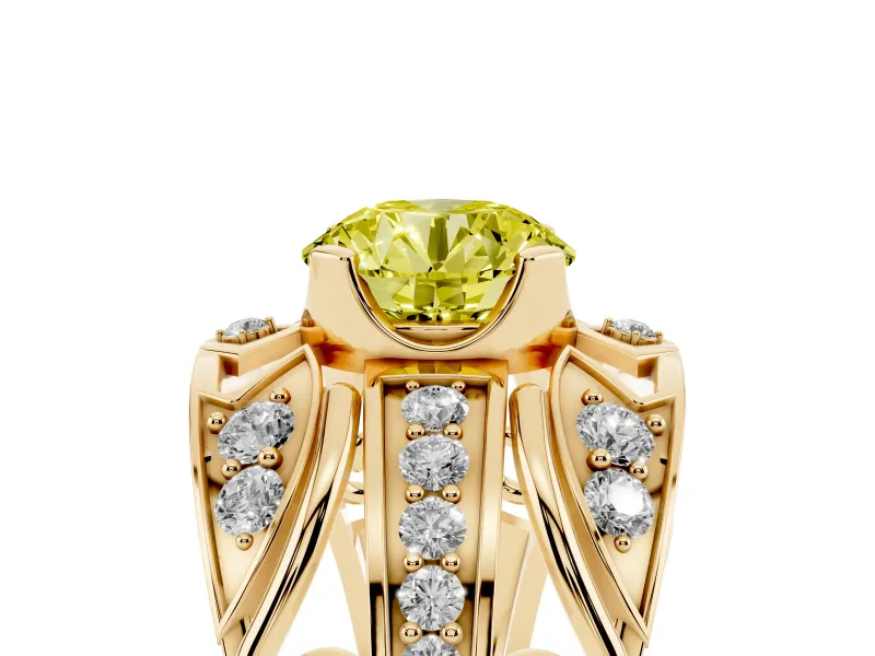 Round Art Deco Graduated Engagement Ring Setting for a Fancy Yellow Lab-Grown Diamond | Yellow Gold