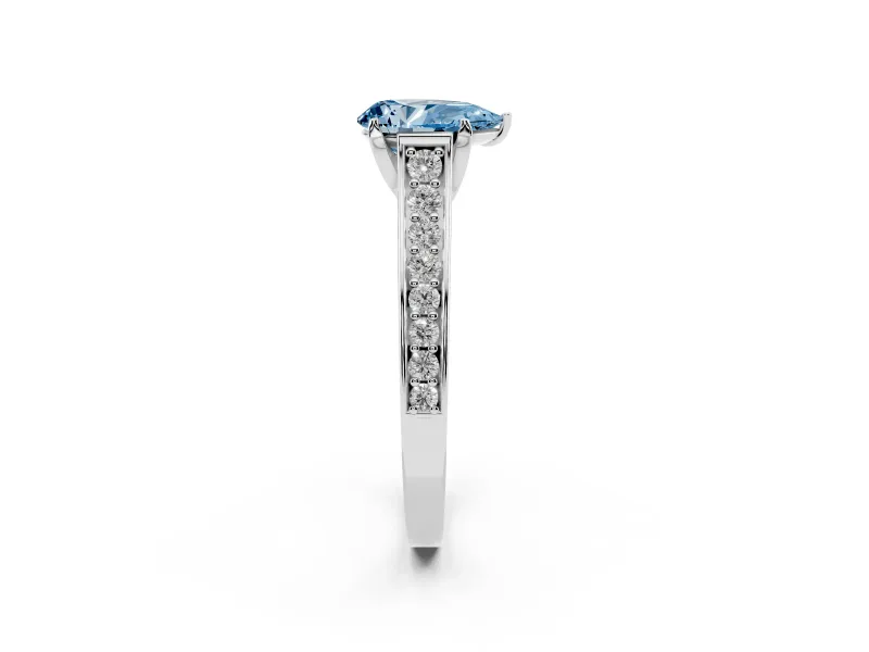 Pear-Shaped Graduated Pavé Engagement Ring Setting for a Fancy Blue Lab-Grown Diamond | Platinum