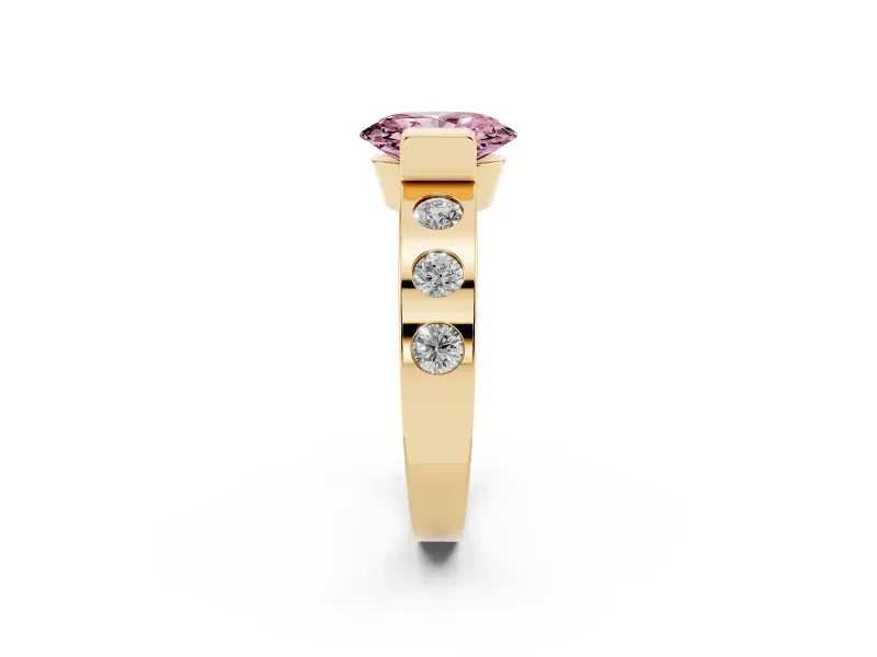 Oval Tension Style Engagement Ring Setting for a Fancy Pink Lab-Grown Diamond | Yellow Gold