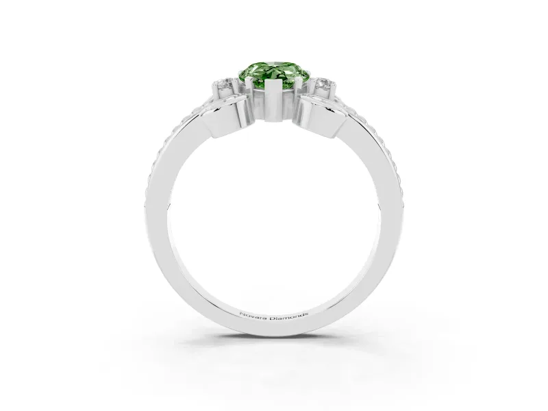 Fancy Green Pear Cut Diamond Twisted Band Solitaire Ring Set in Silver with Scroll Prongs