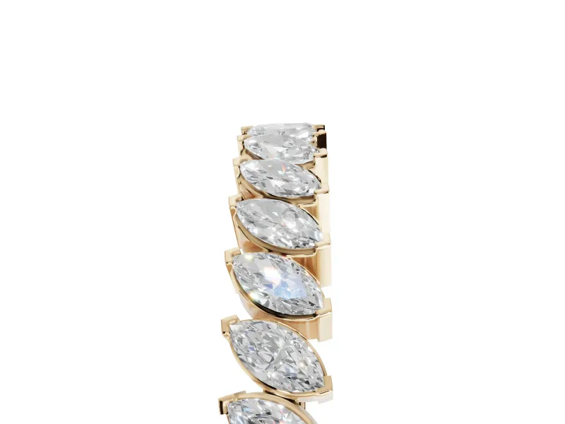 Marquise Lab-Grown Diamond Slanted Half Eternity Wedding Band | Tip Cups | Yellow Gold